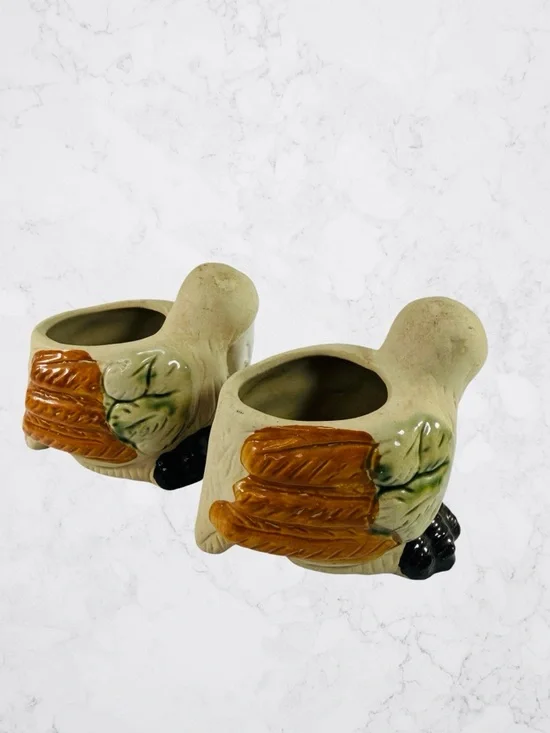 Pair Ceramic Pelican Planters Bud Vase Succulents Small Plants Beach Life Bird - Picture 4 of 9